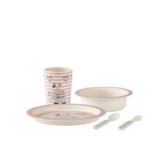 KJ Collection Kindergeschirrset Bambus, Rosa, 5-teilig